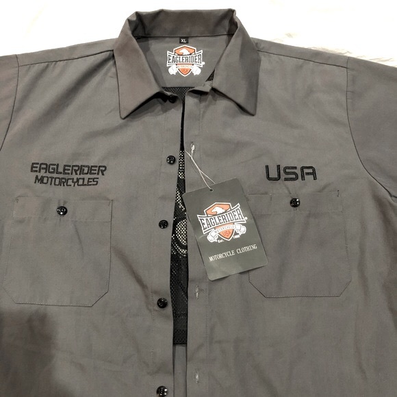 EAGLE RIDER motorcycle clothing men’s buttoned grey decaled shirt size XL NWT - Picture 8 of 14
